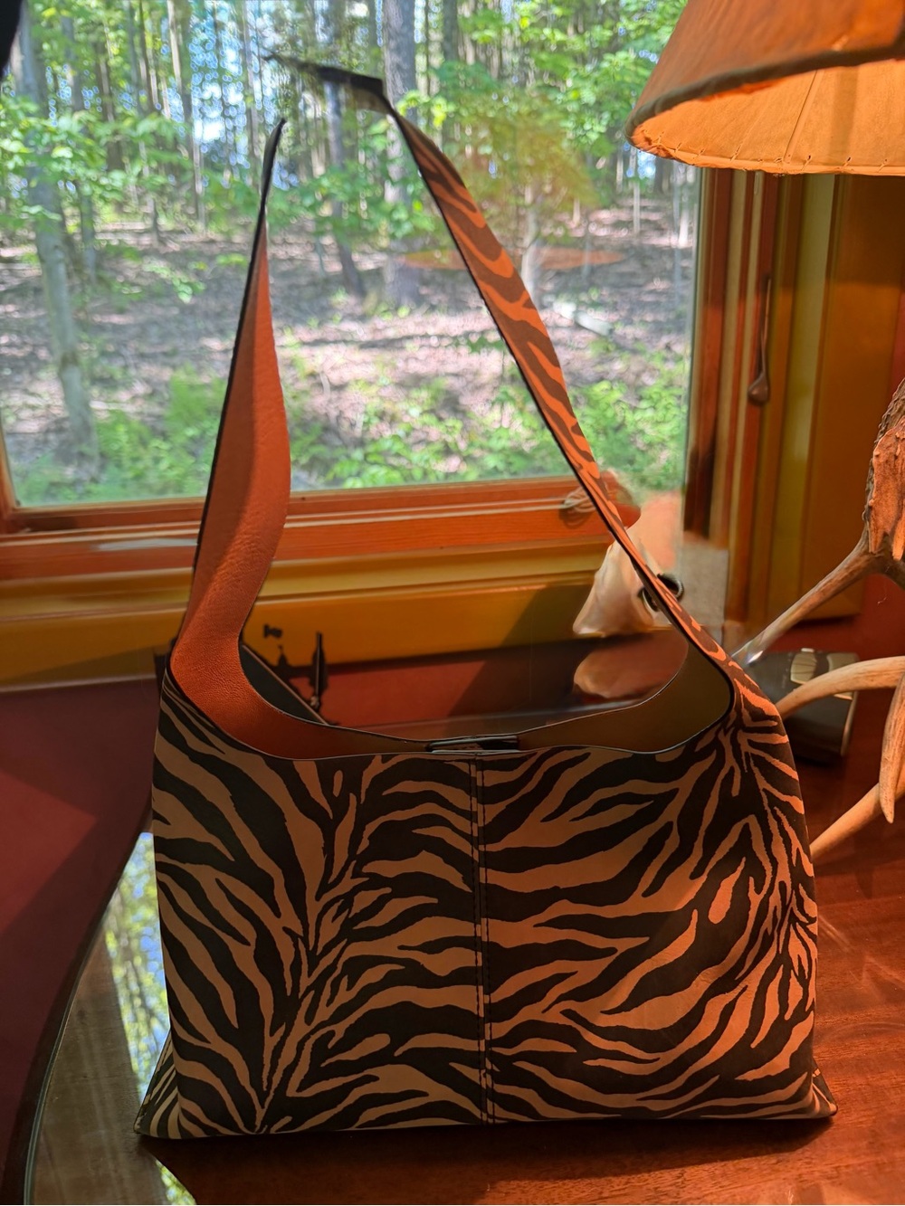 HOBO Zebra-Print Hobo Bag in Black and Tan
